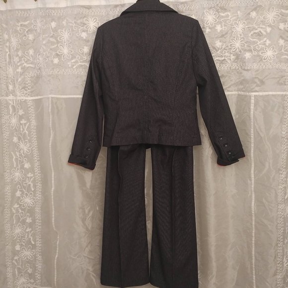 Charcoal Pinstripe STRETCH-Denim Pantsuit, 6 - Picture 5 of 9